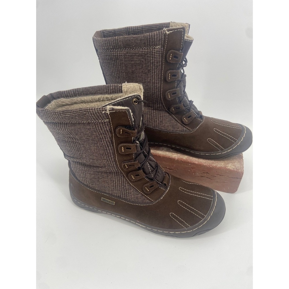 Woolrich Brown Suede Plaid Waterproof Winter Duck Boots Lace Up Sherpa Lined 9.5